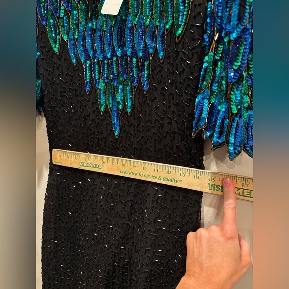 Vintage 100% silk beaded Elegant Black and Blue Sequin Dress stenay size 8 - Picture 5 of 16